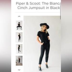 Piper and Scoot NWOT Bianca Cinch Waist Black Short Sleeve Jumpsuit